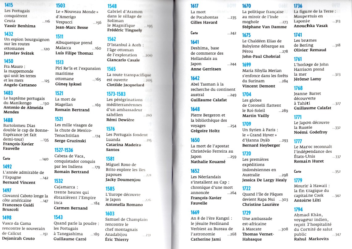 l'Exploration du Monde une partie de la table des matières
